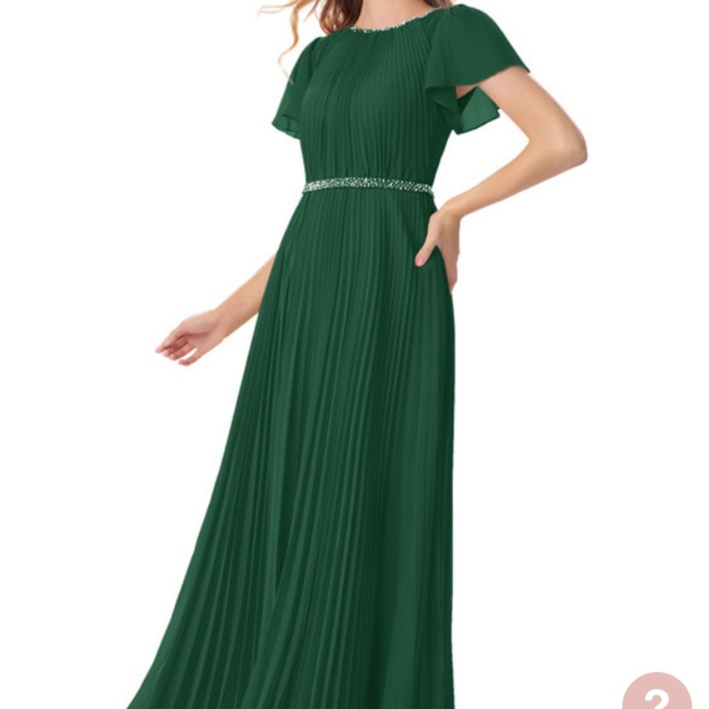 Dark Green floor length Chiffon Dress